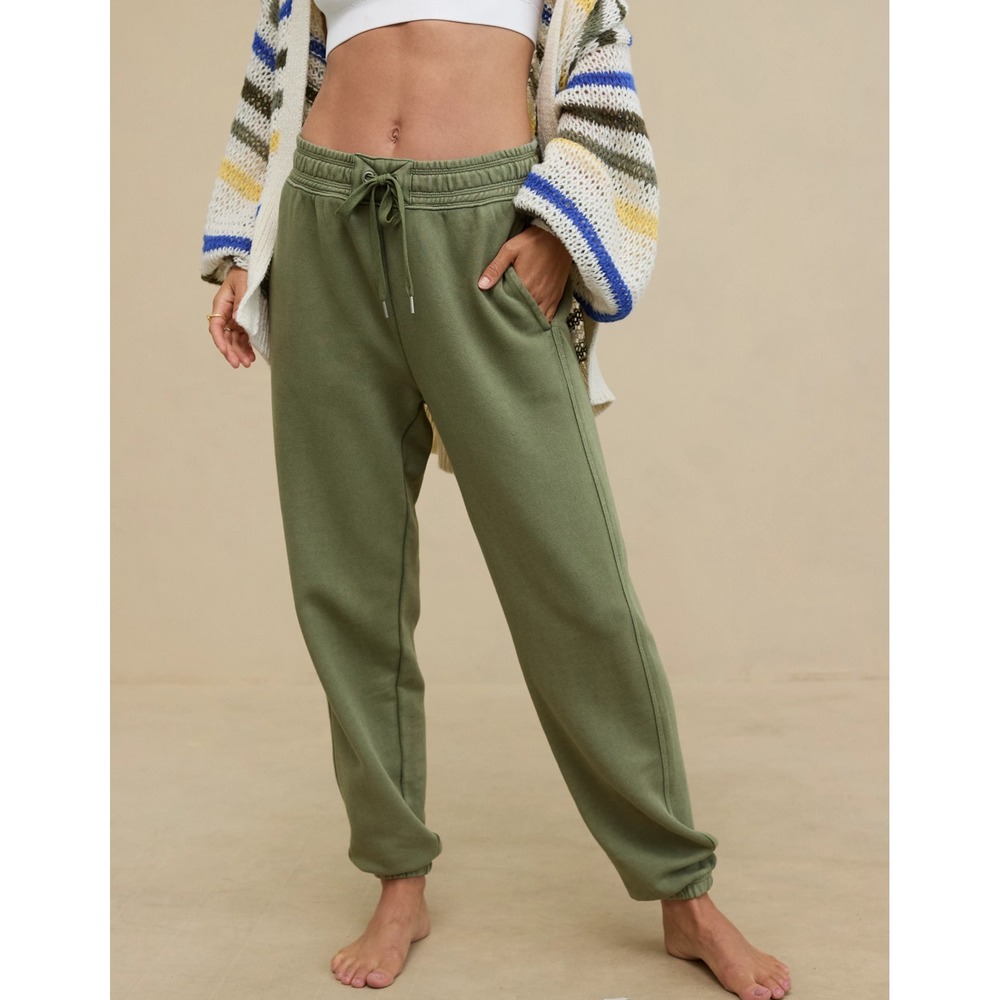 Aerie Big Chill Jogger Pants Women's Small Sage Green Stretch Pull On Lounge
